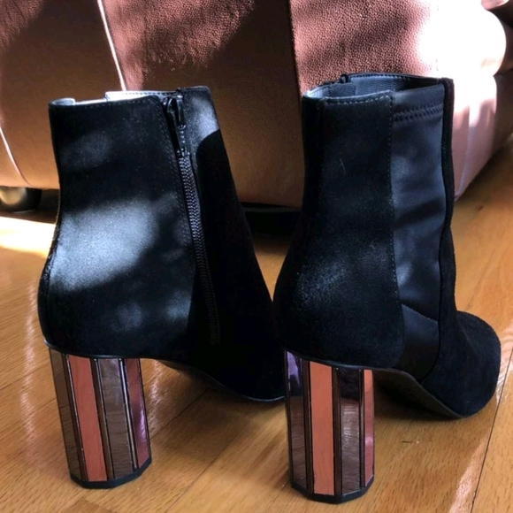 ALDO Black Suede Ankle Boots with Mirrored Block Heel - Picture 5 of 8